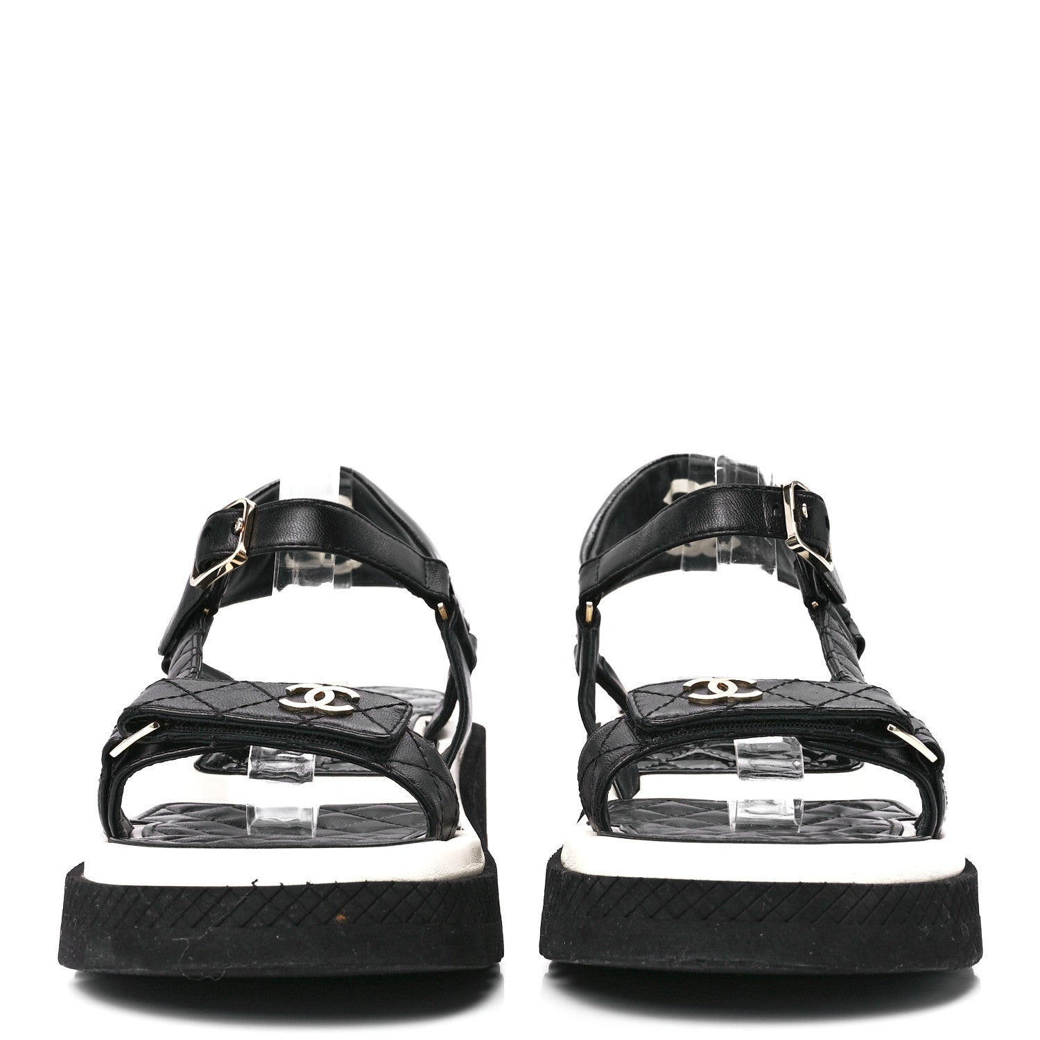 Chanel Lambskin Logo Platform Sandals 40 Black White 2 of 9