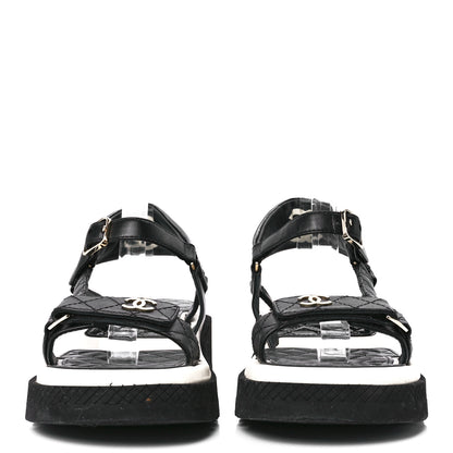Chanel Lambskin Logo Platform Sandals 40 Black White 2 of 9
