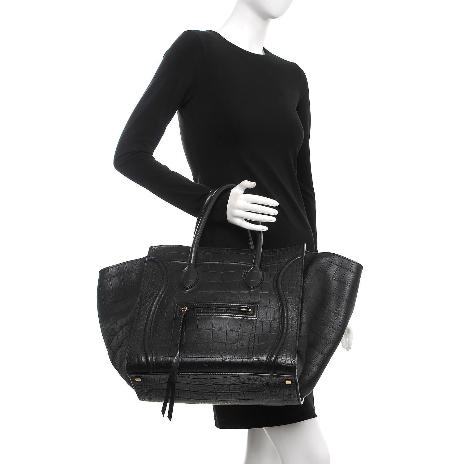 Celine Crocodile Embossed Calfskin Large Phantom Luggage Black 2 of 17