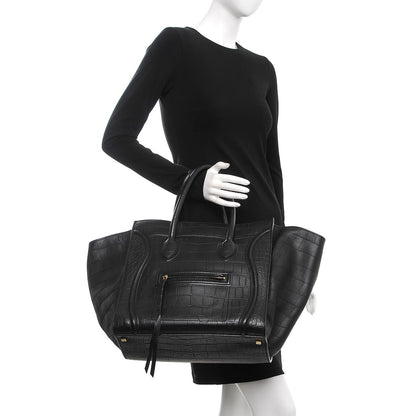 Celine Crocodile Embossed Calfskin Large Phantom Luggage Black 2 of 17
