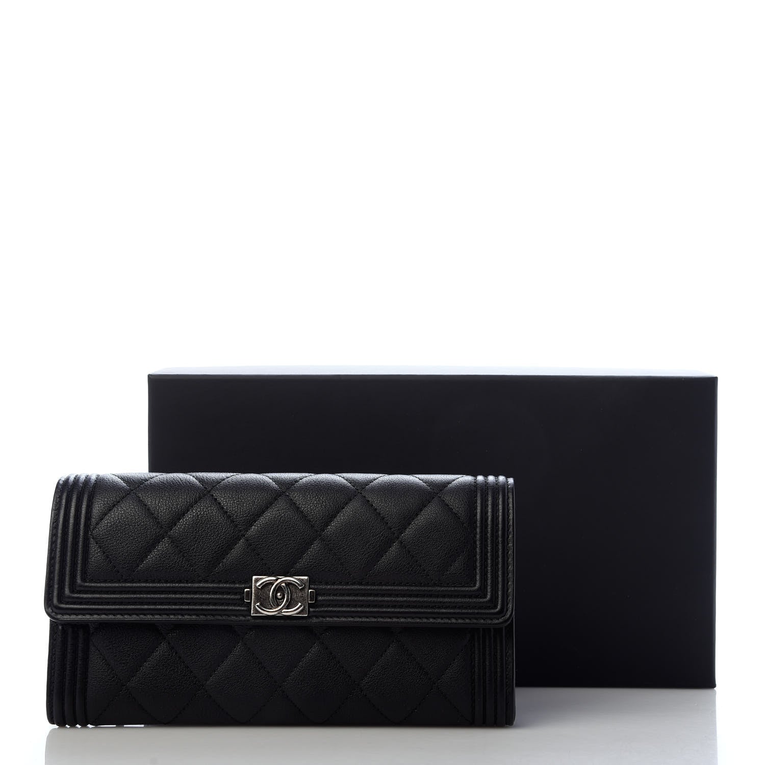 Chanel Calfskin Quilted Large Boy Gusset Flap Wallet Black 8 of 8