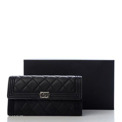 Chanel Calfskin Quilted Large Boy Gusset Flap Wallet Black 8 of 8