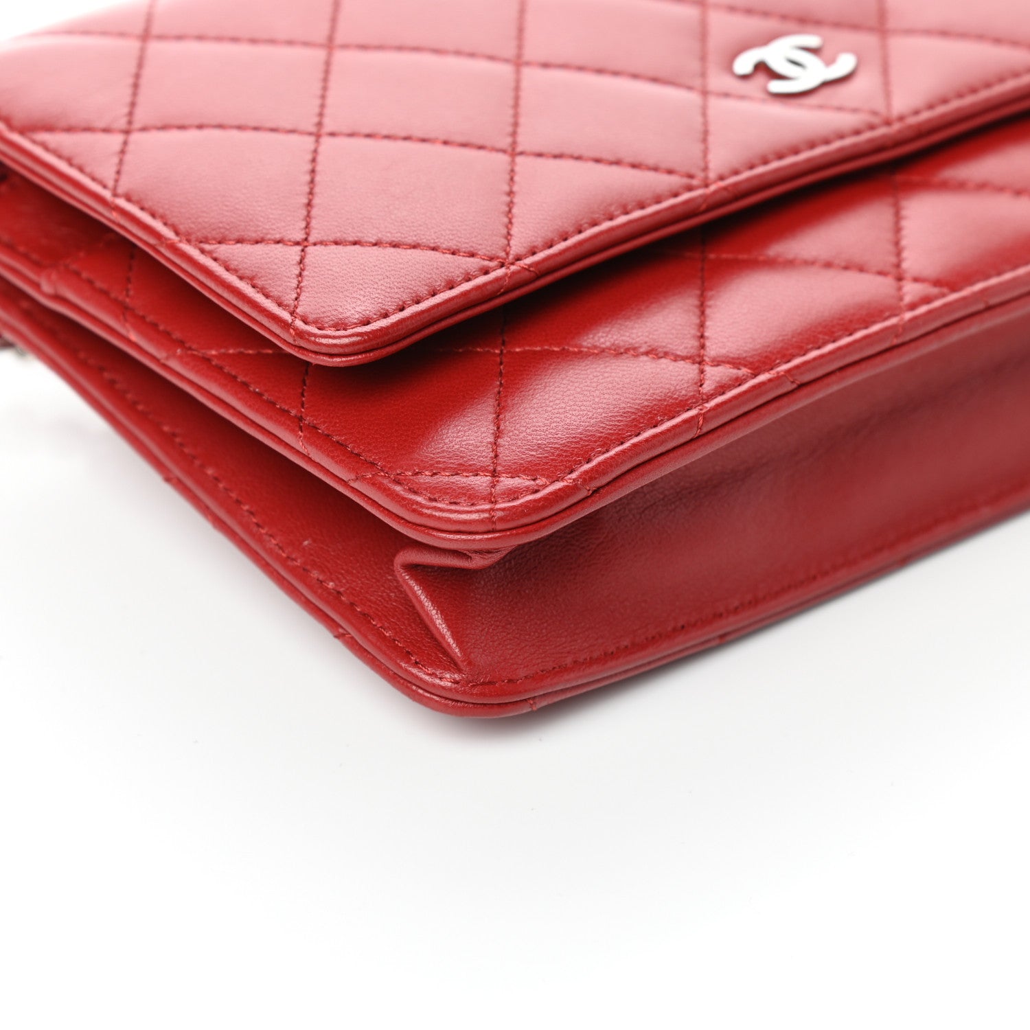 Chanel Lambskin Quilted Wallet On Chain WOC Red 10 of 11