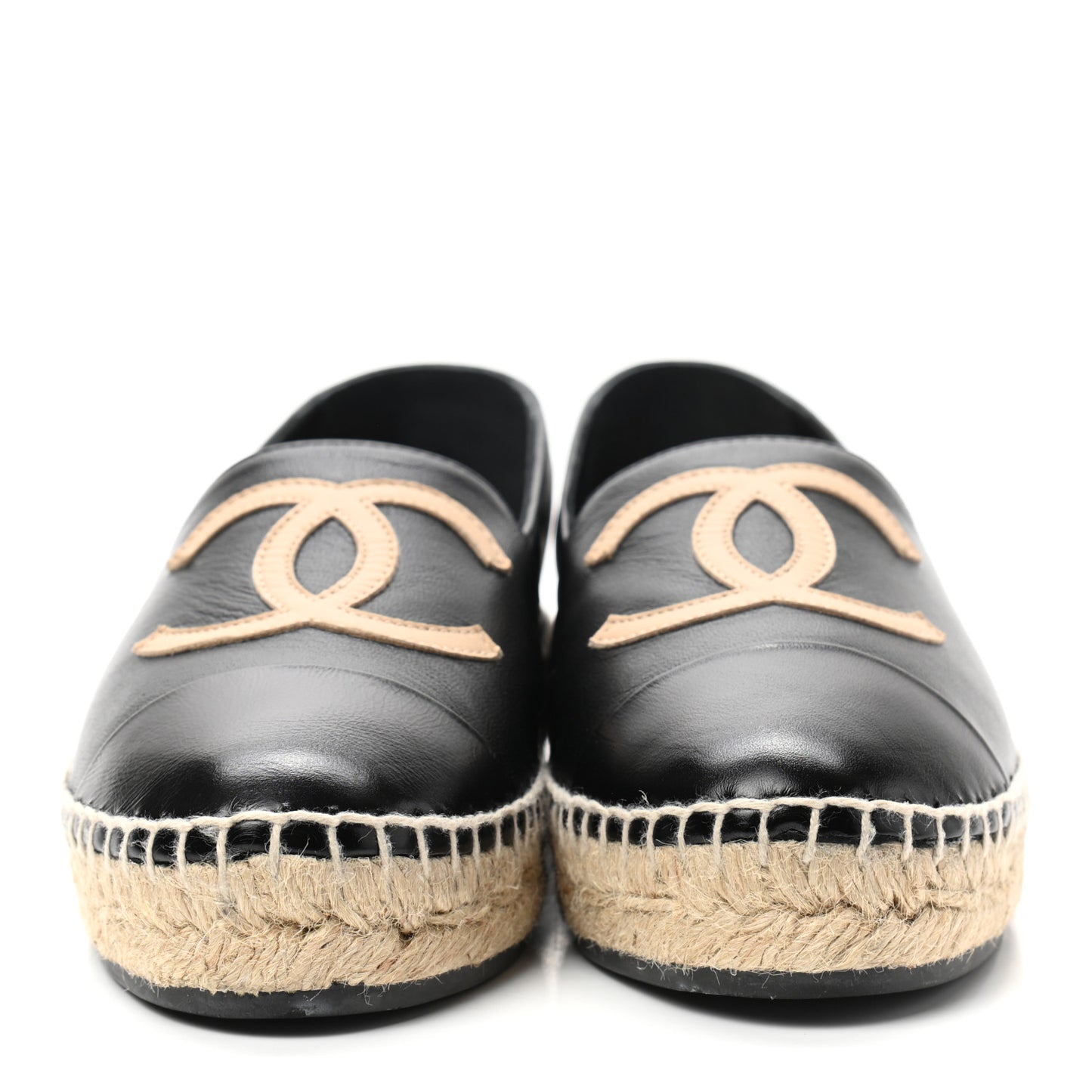 Lambskin Shiny Calfskin CC Espadrilles 35 Black Beige