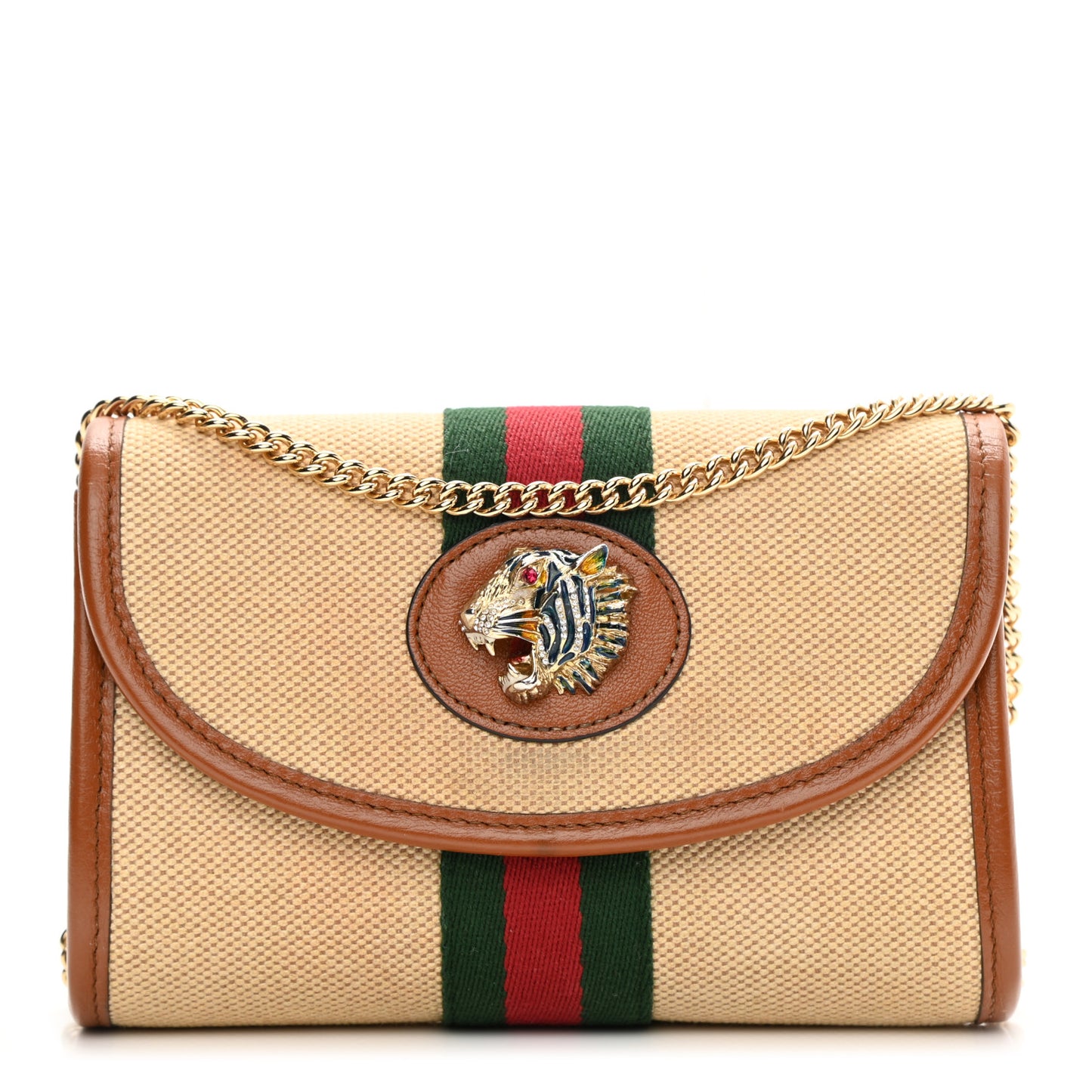 Vintage Canvas Calfskin Web Mini Rajah Slim Flap Shoulder Bag Sand Light Cuir
