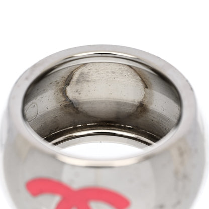 Chanel Metal Enamel Valentine CC Ring 54 7 Silver Pink 4 of 6