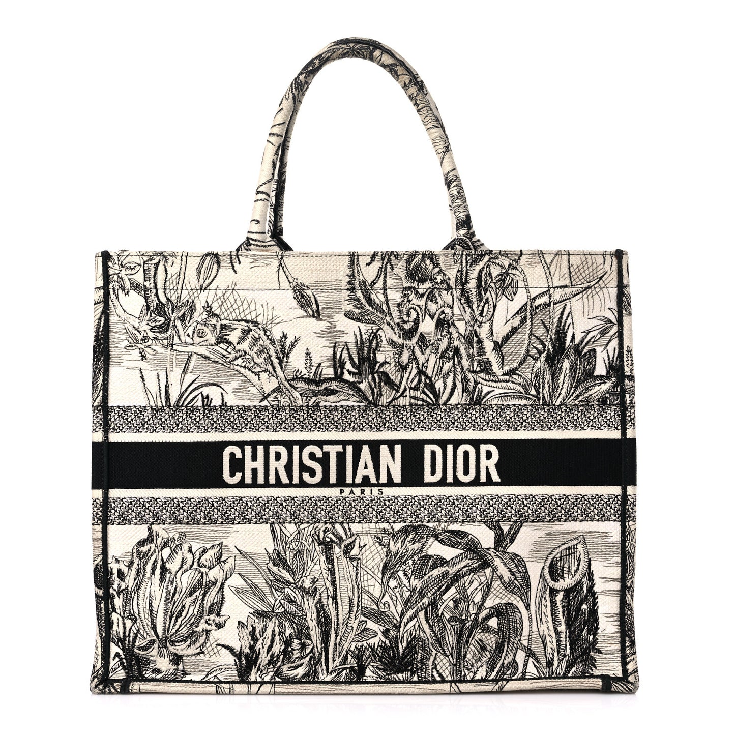 Canvas Embroidered Toile De Jouy Book Tote White Black