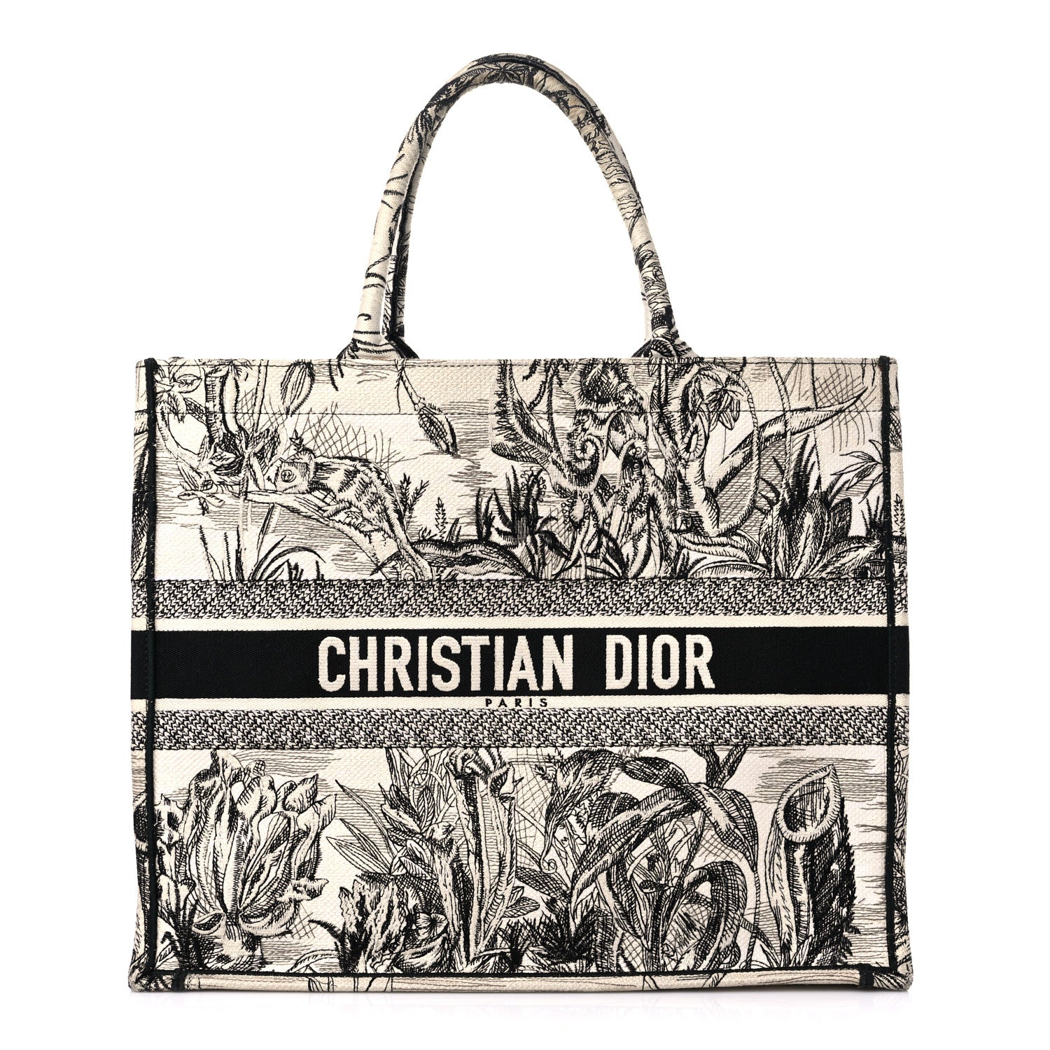 Christian Dior Canvas Embroidered Toile De Jouy Book Tote White Black 1 of 15