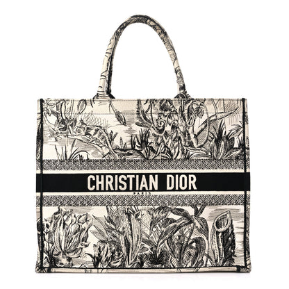 Christian Dior Canvas Embroidered Toile De Jouy Book Tote White Black 1 of 15