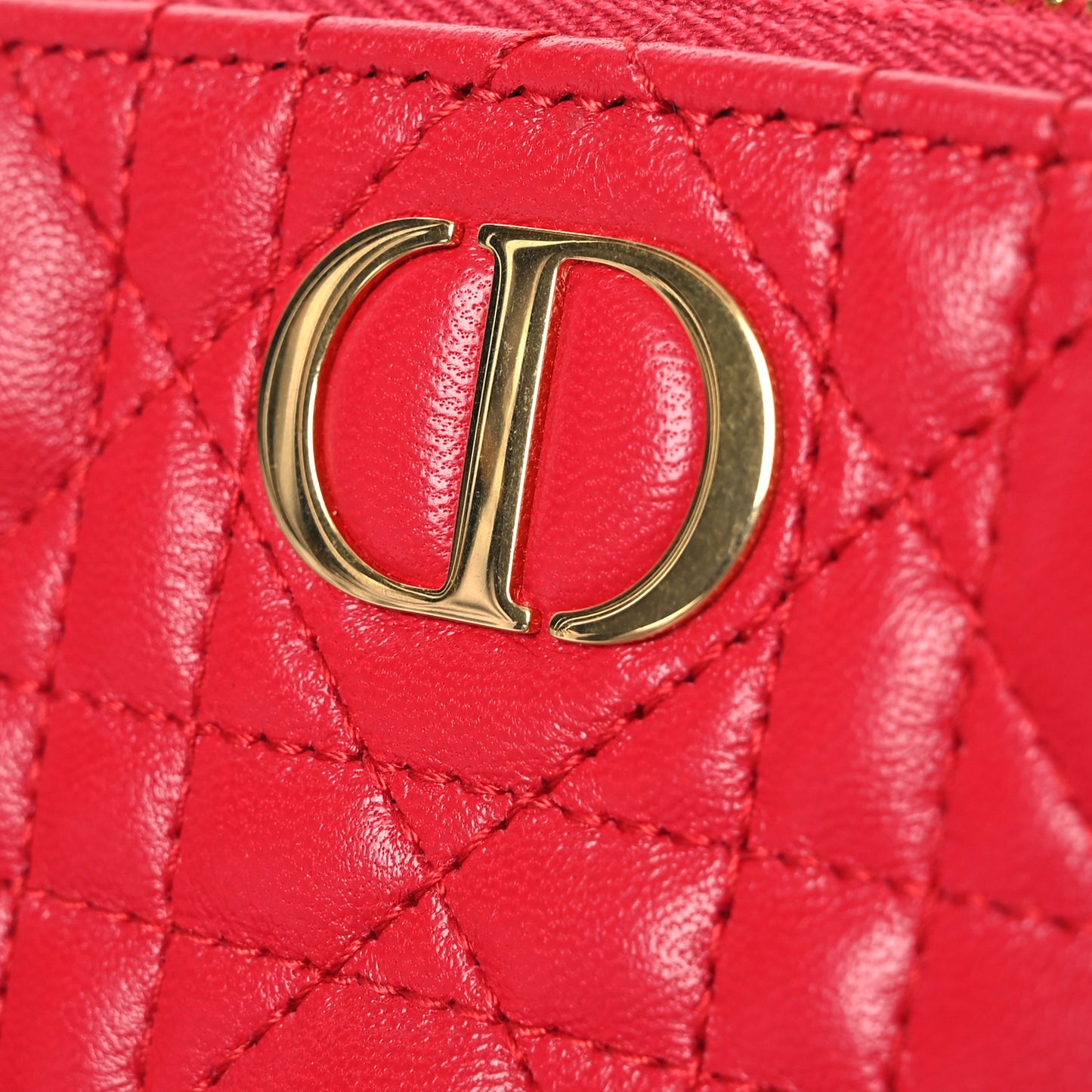 Lambskin Cannage Caro Beauty Pouch Raspberry