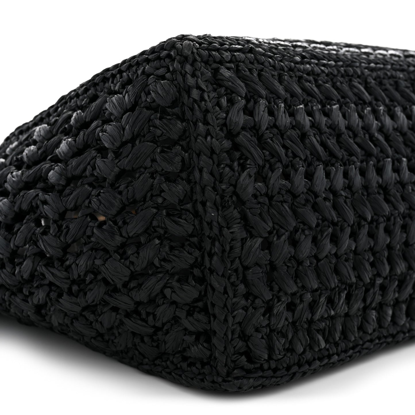 Raffia Effect Calfskin Coco Beach Shopping Tote Black