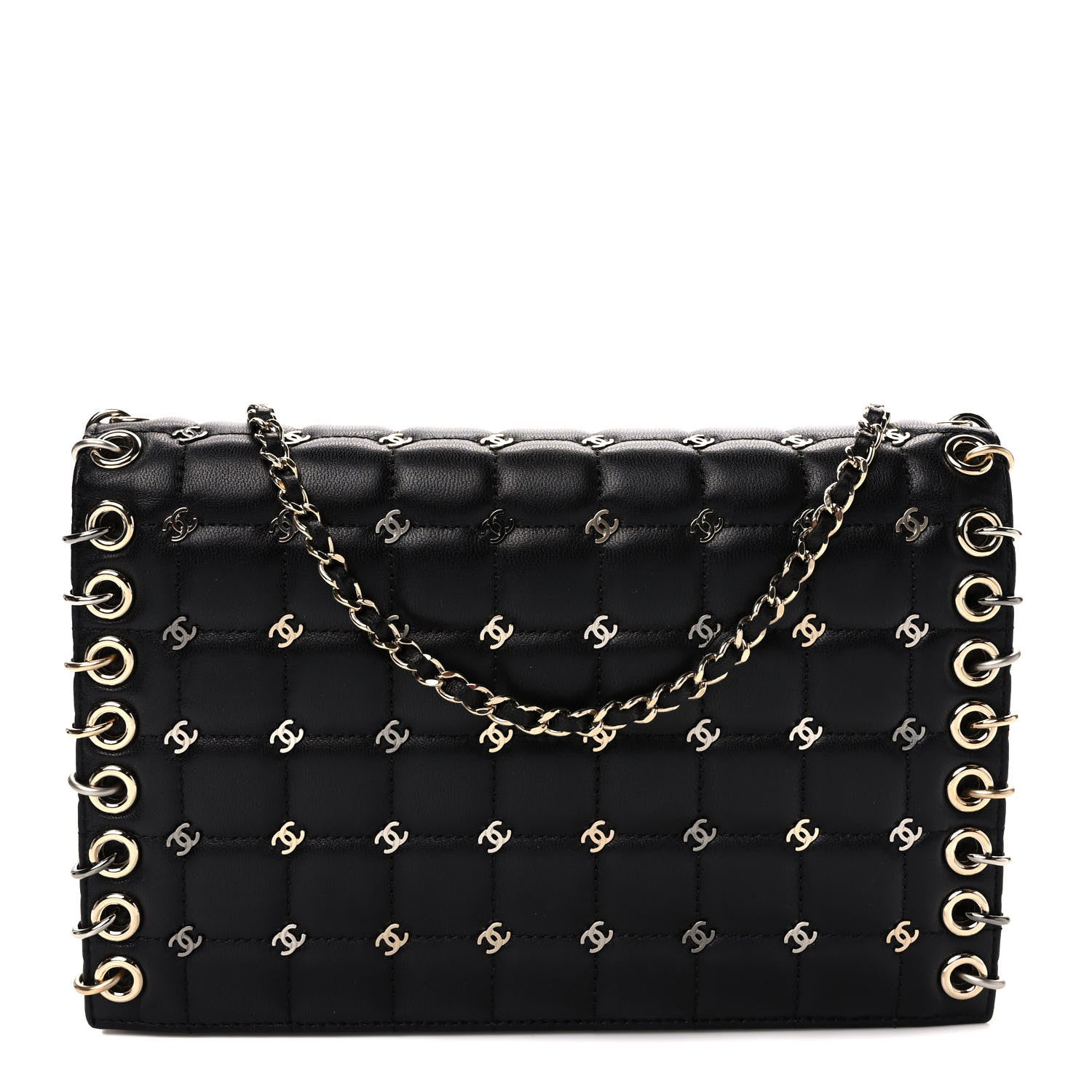 Chanel Lambskin Chocolate Bar Piercing CC Studded Small Chain Flap Bag Black 1 of 12