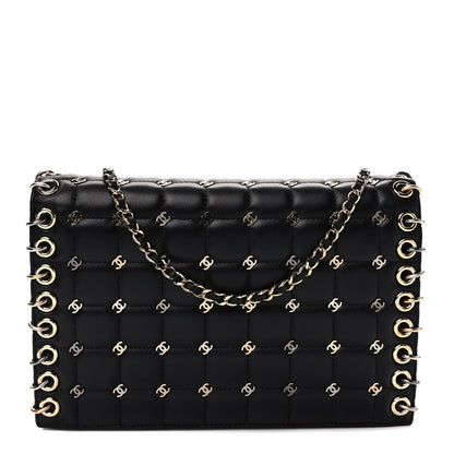 Chanel Lambskin Chocolate Bar Piercing CC Studded Small Chain Flap Bag Black 1 of 12
