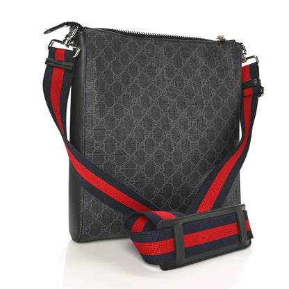 Gucci GG Supreme Monogram Appia Calfskin Web Flat Messenger Bag Black Grey 2 of 7