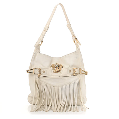 Versace Calfskin Medium Palazzo Fringe Shoulder Bag White 1 of 14