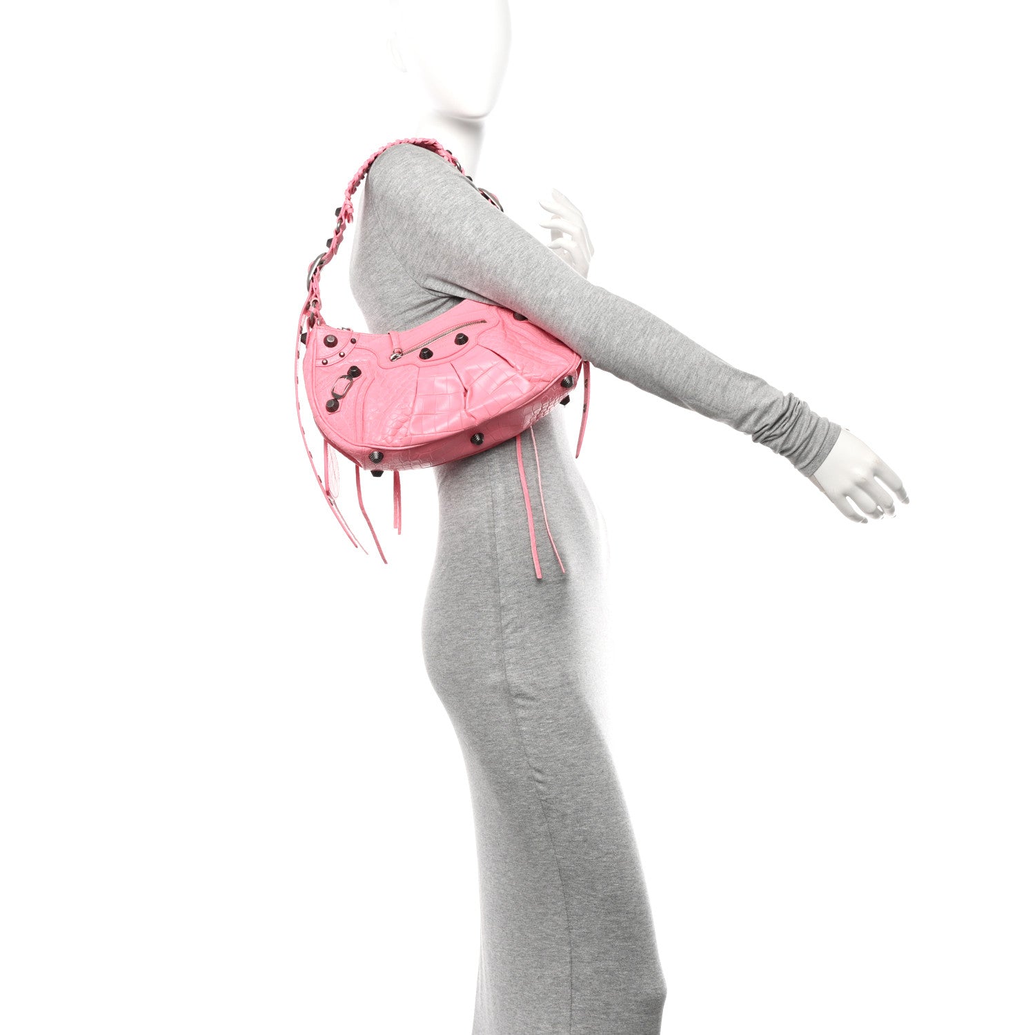 Balenciaga Extra Supple Calfskin Crocodile Embossed Small Le Cagole Shoulder Bag Sweet Pink 2 of 11