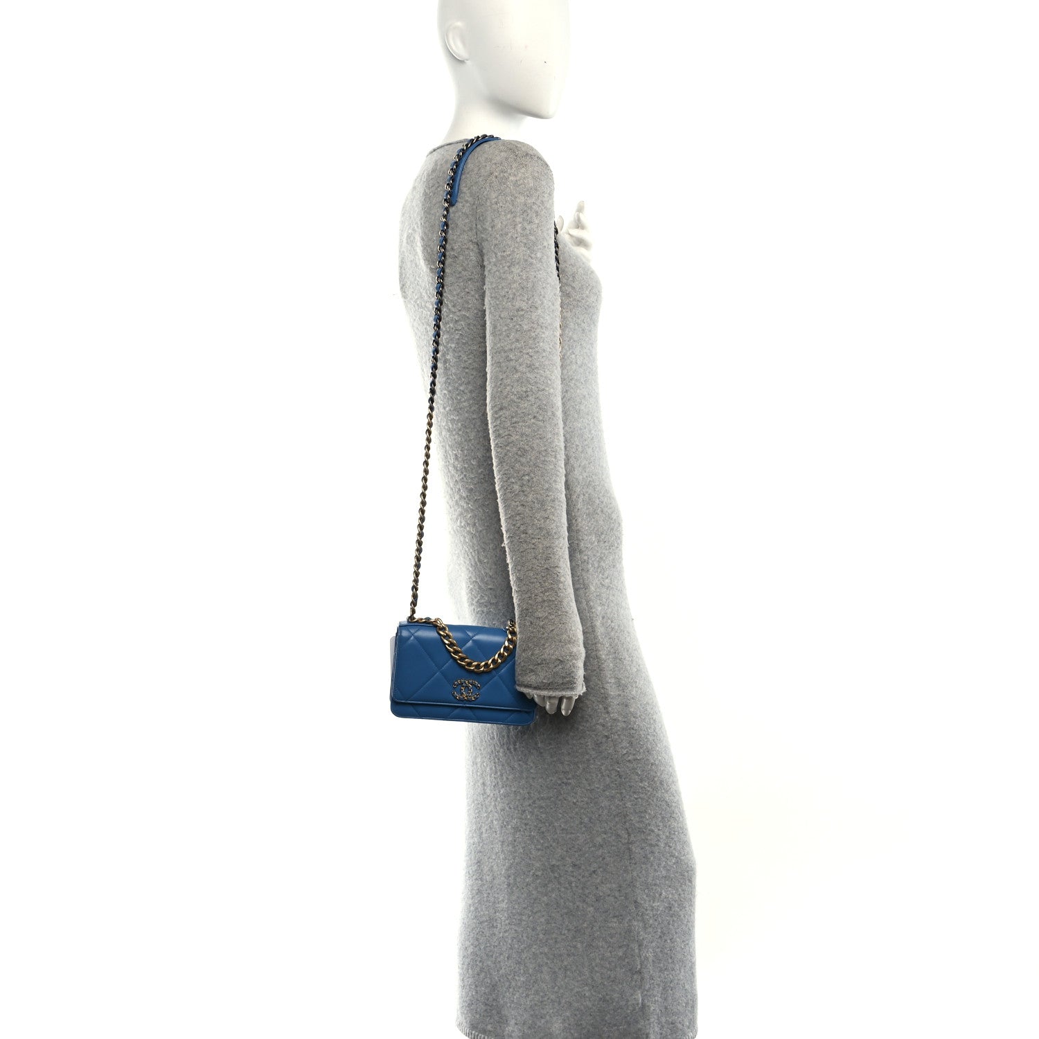 Chanel Lambskin Quilted Chanel 19 Wallet On Chain WOC Blue 2 of 12