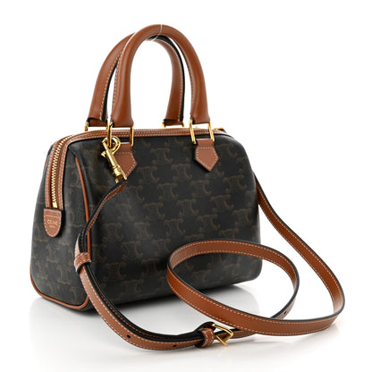 Celine Triomphe Canvas Calfskin Small Boston Bag Tan 3 of 9