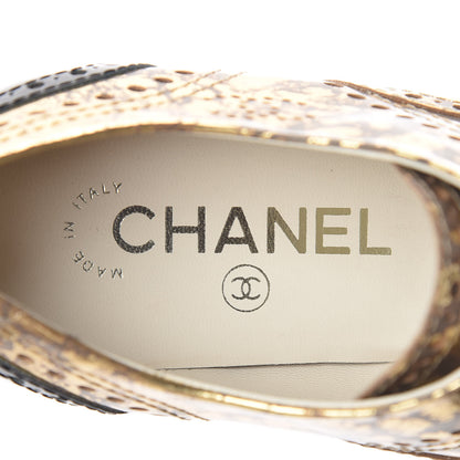 Chanel Patent Lace Up Oxfords 36.5 Gold Black 7 of 8