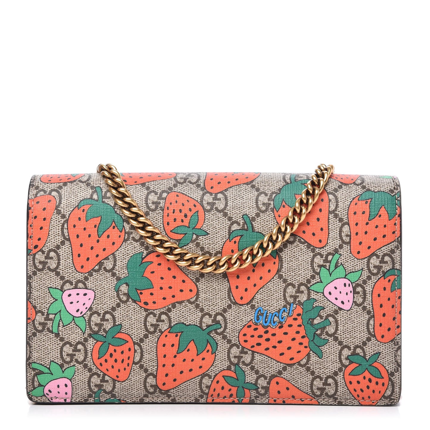 GG Supreme Monogram Strawberry Chain Wallet