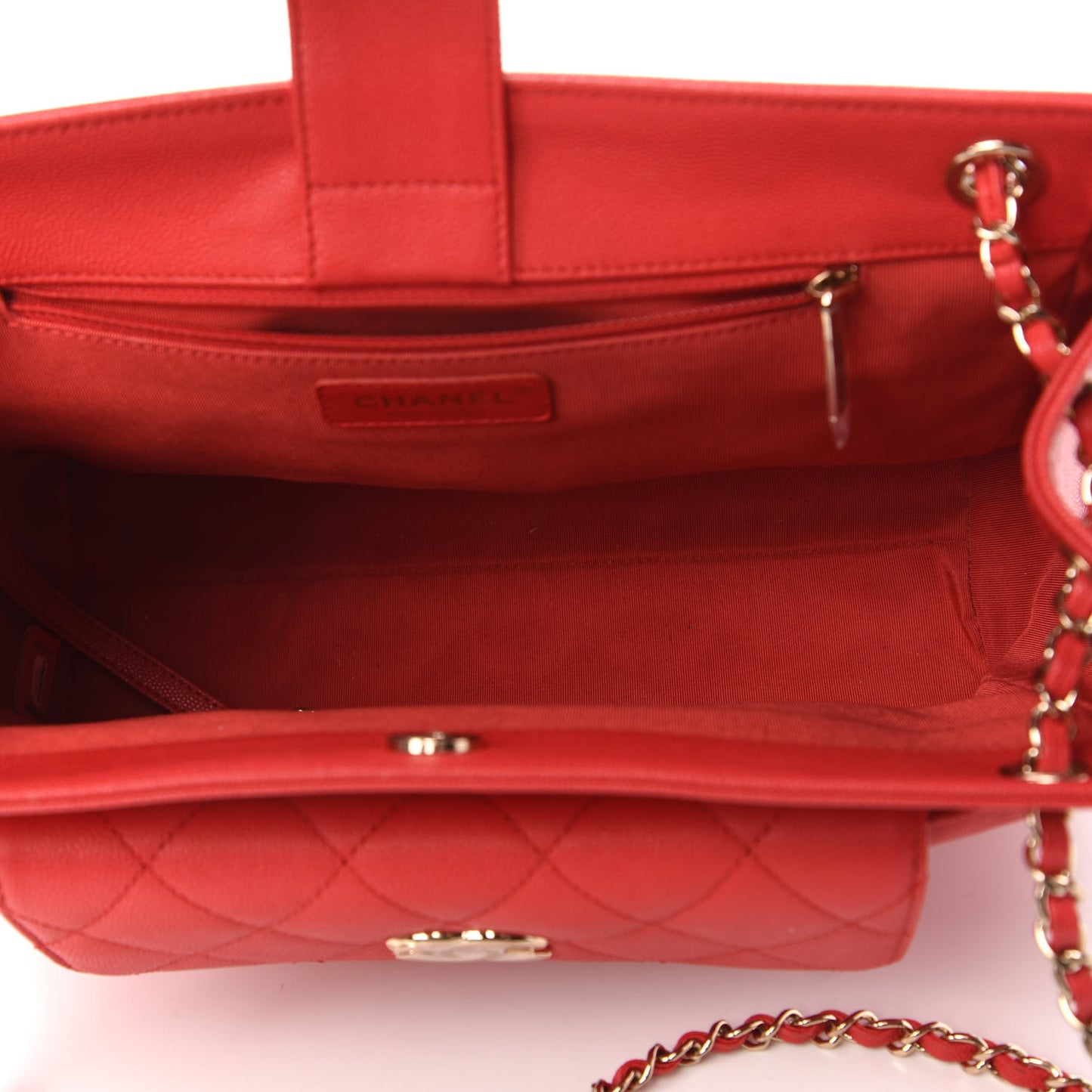 Caviar Quilted In Out Flap Shopping Tote Red
