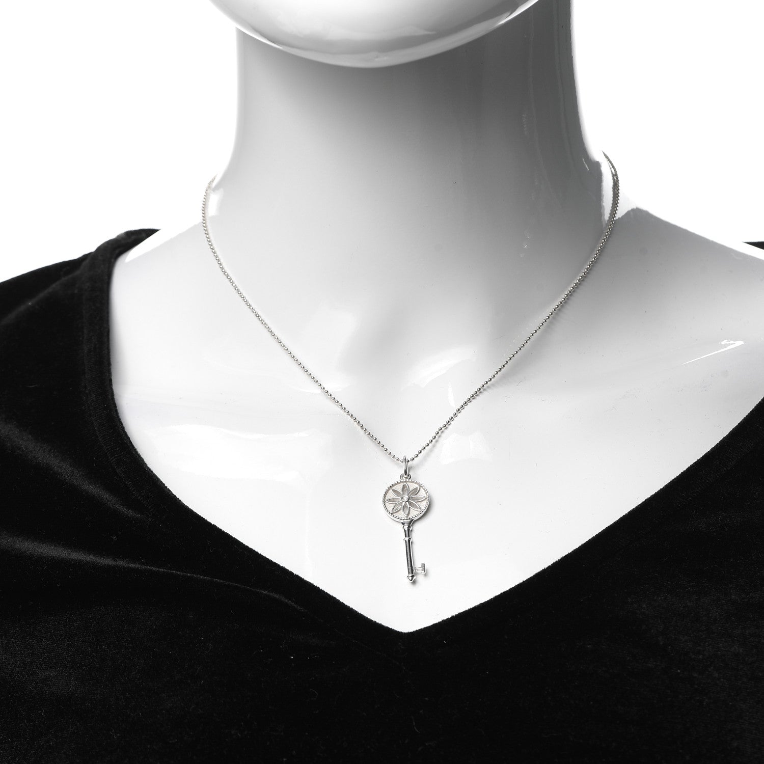 Tiffany Sterling Silver Diamond Small Daisy Key Pendant Necklace 2 of 5
