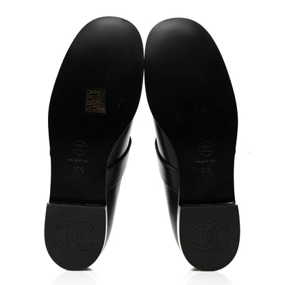 Chanel Calfskin Patent Mary Janes Flats 37.5 Black 5 of 8