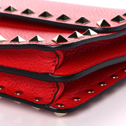 Valentino Garavani Pebbled Calfskin Rockstud Flap Wallet On Chain Rouge Pur 8 of 15