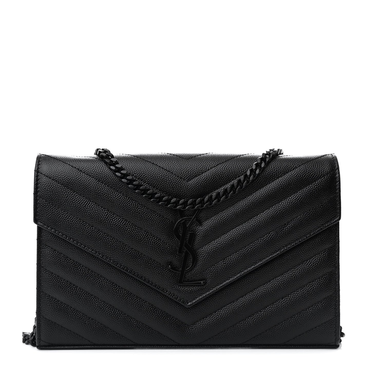 Grain De Poudre Matelasse Chevron Monogram Monochrome Chain Wallet Black
