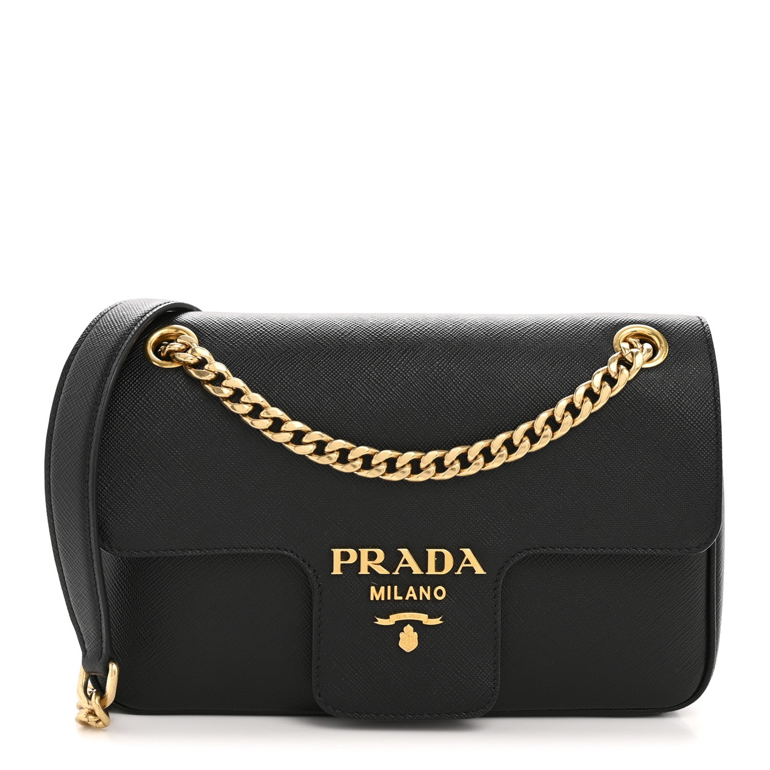 Prada Saffiano Flap Shoulder Bag Black 1 of 14