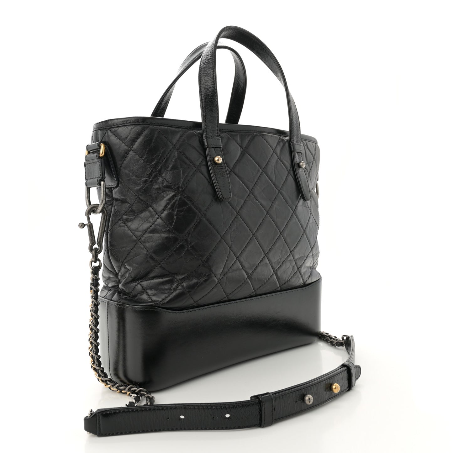 Aged Calfskin Quilted Medium Gabrielle Shopping Tote Black