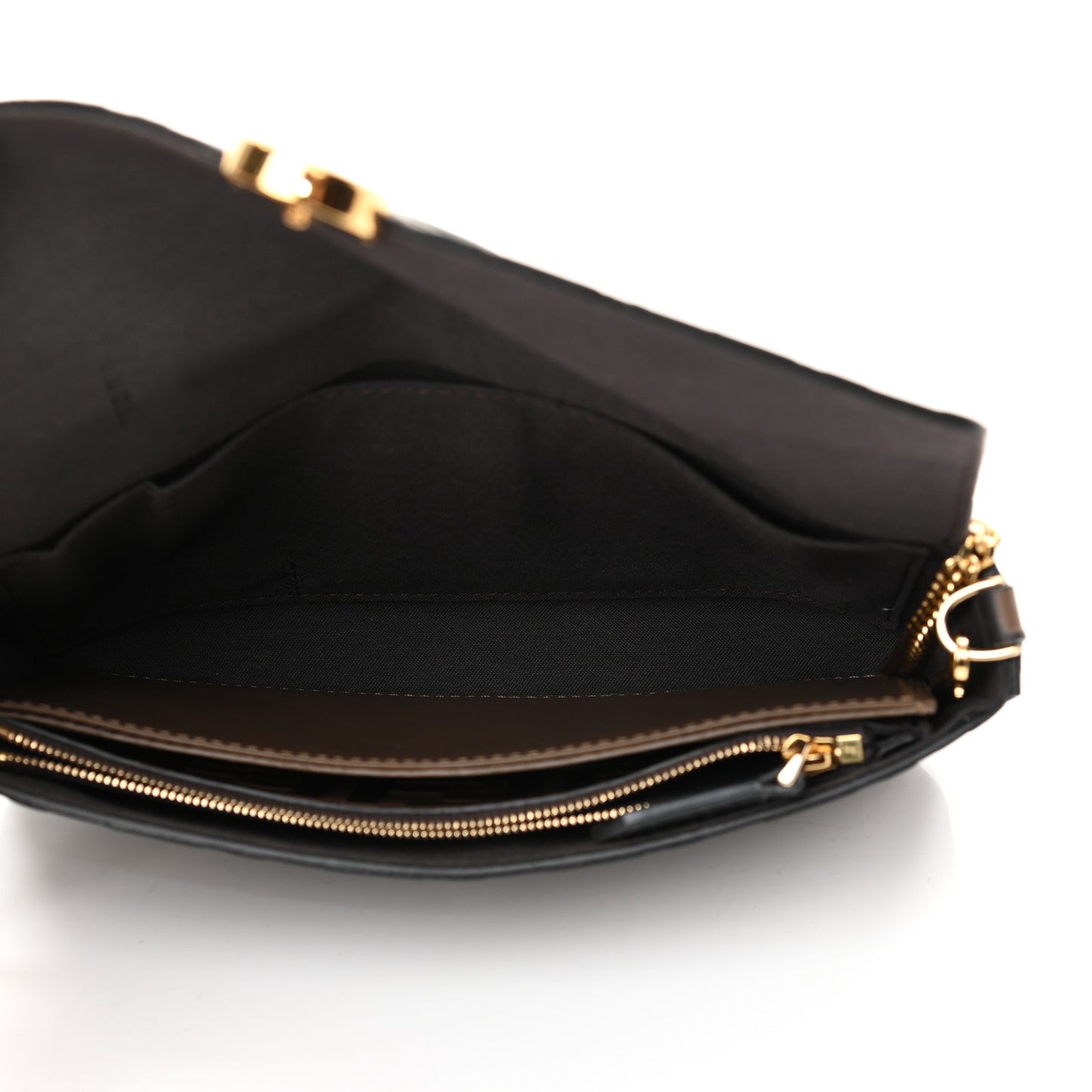 Vitello Soft F is Fendi Bi-Color FF 1974 Embossed Envelope Wallet On Chain with Pouches Maya Black