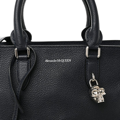 Alexander McQueen Pebbled Calfskin Small Skull Padlock Zip Around Tote Navy 8 of 10