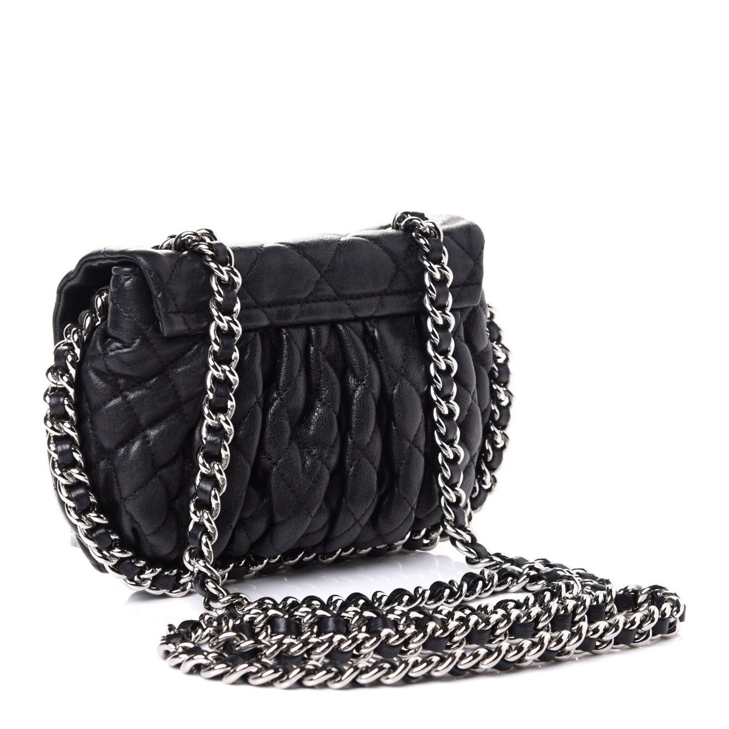 Washed Lambskin Quilted Mini Chain Around Messenger Black
