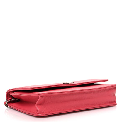 Chanel Grained Calfskin Clover CC Wallet On Chain WOC Pink 4 of 11