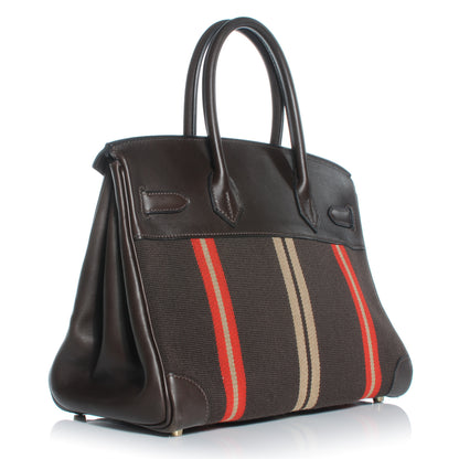 Hermes Toile Swift Striped Birkin 30 Chocolate 3 of 9