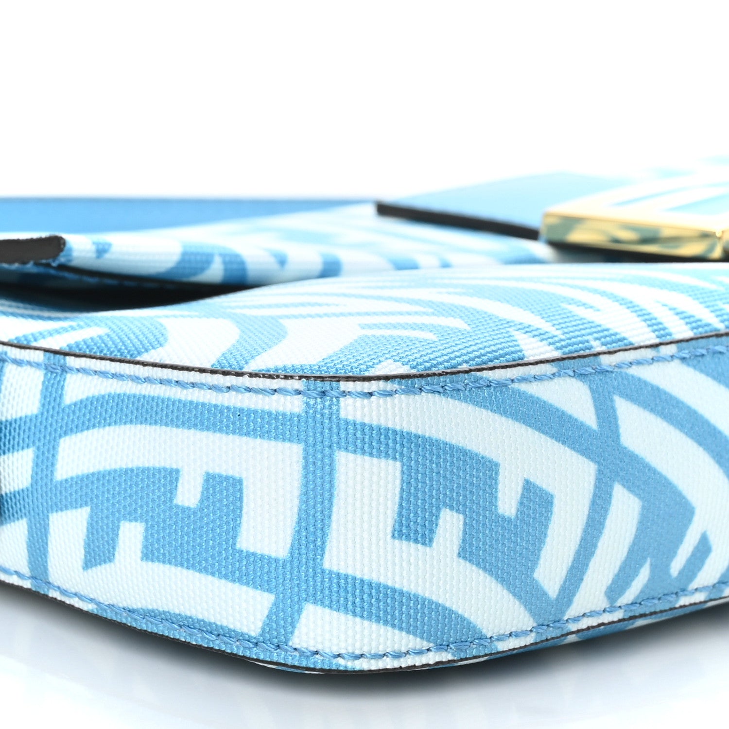 Fendi X SARAH COLEMAN Glazed Canvas Vitello King FF Vertigo Baguette 1997 Cyber Blue White 7 of 8