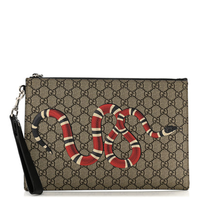 Gucci GG Supreme Monogram Kingsnake Zip Wristlet Pouch Beige Black 1 of 13
