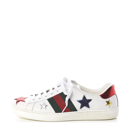 Gucci Calfskin Ayers Web Star Embroidered Mens Ace Sneakers 7 White Multi 1 of 7