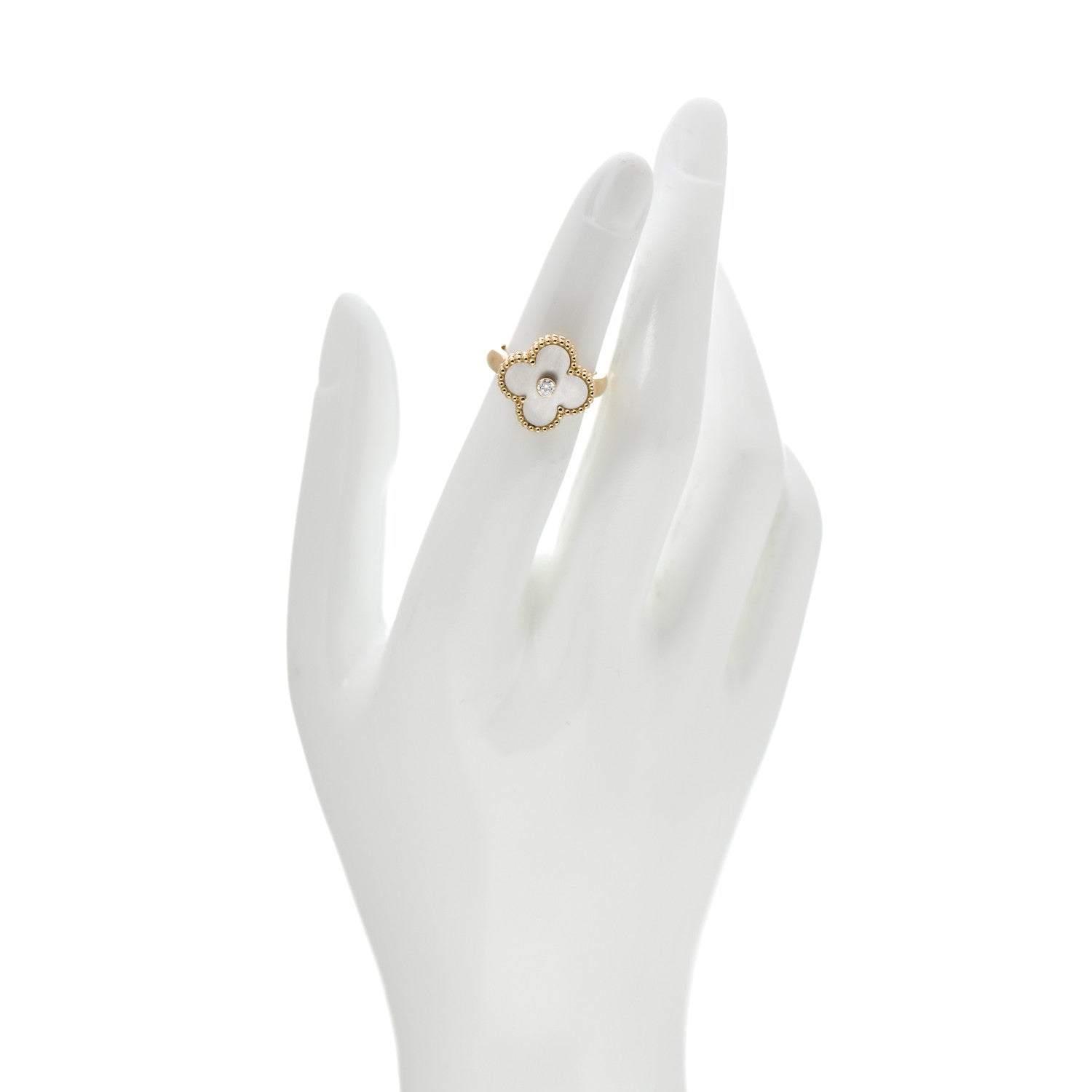 Van Cleef & Arpels 18K Yellow Gold Diamond Mother of Pearl Vintage Alhambra Ring 47 4 2 of 6