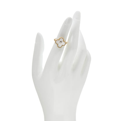 Van Cleef & Arpels 18K Yellow Gold Diamond Mother of Pearl Vintage Alhambra Ring 47 4 2 of 6