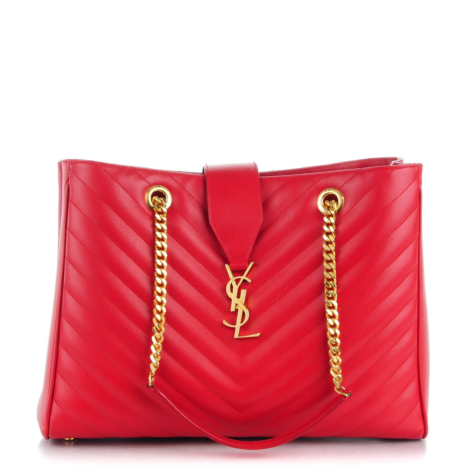 Saint Laurent Grain De Poudre Matelasse Chevron Monogram Shopping Bag Red 1 of 7