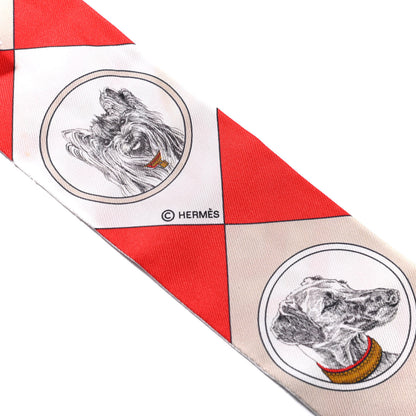 Hermes Silk Colliers Et Chiens Twilly Rouge White Mastic 3 of 5
