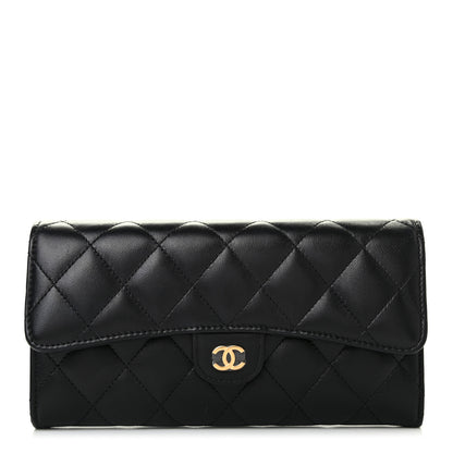 Chanel Lambskin Quilted Large Gusset Flap Wallet Black 1 of 8