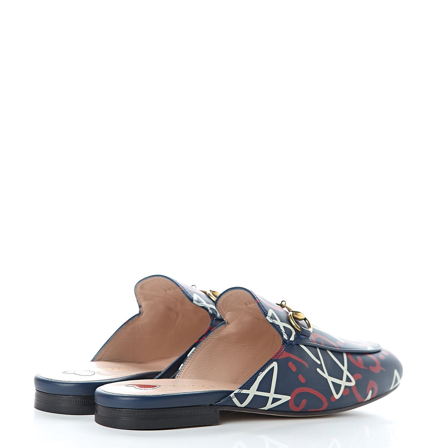 Calfskin GucciGhost Print Womens Princetown Slippers 36.5 Blue Agata Hibiscus Red