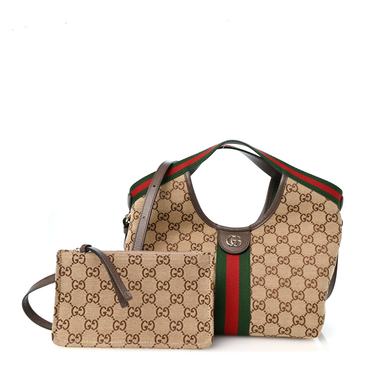 Gucci Monogram Web Small Giglio Tote Beige Dark Brown 3 of 10