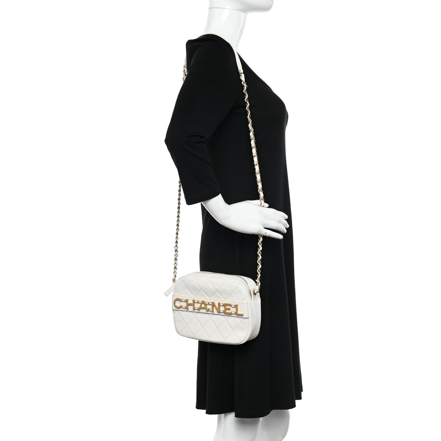 Calfskin Quilted Enchained Camera Case Bag White
