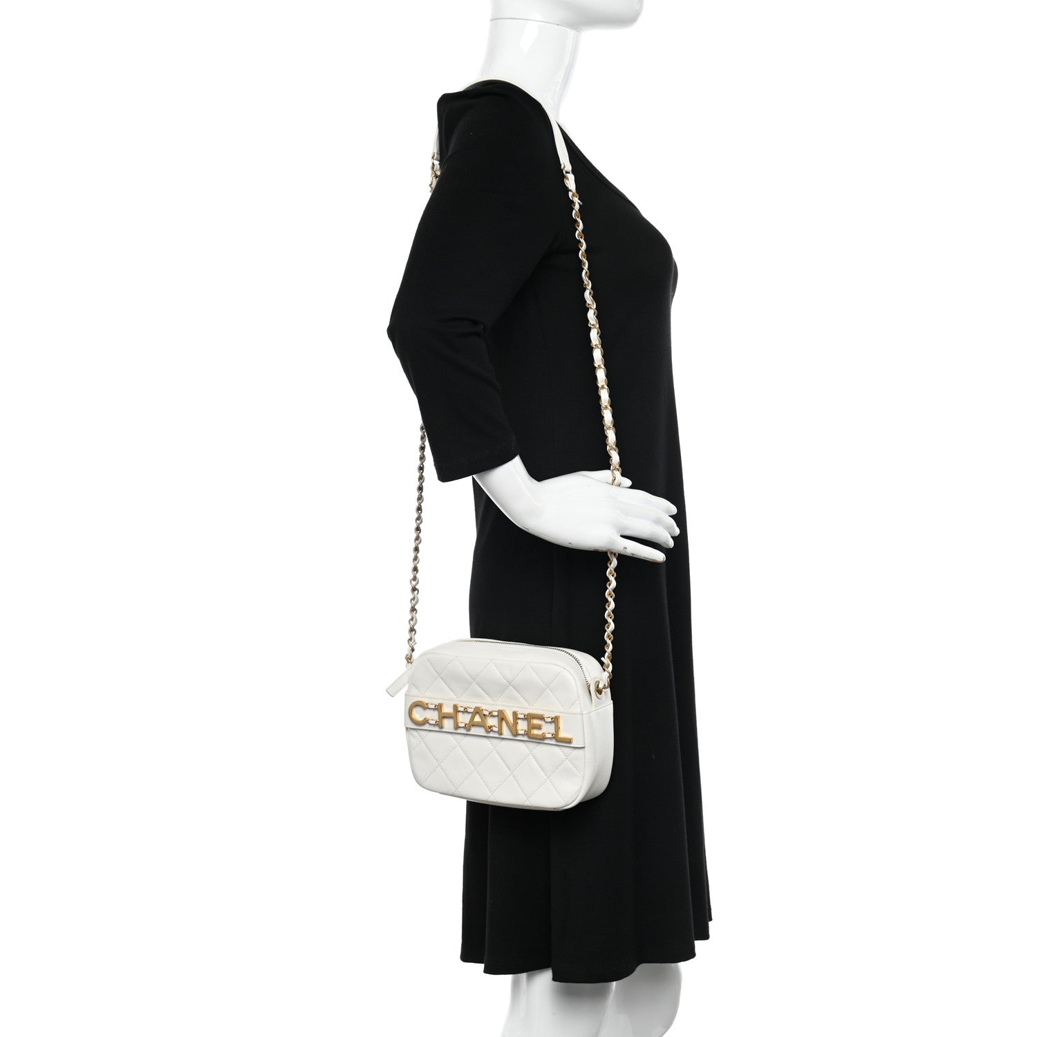 Chanel Calfskin Quilted Enchained Camera Case Bag White 2 of 15