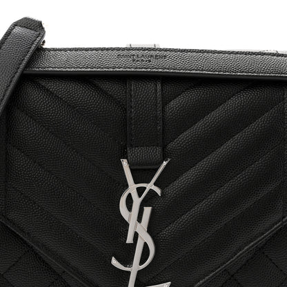 Saint Laurent Grain De Poudre Textured Mixed Matelasse Triquilt Medium Monogram Satchel Black 8 of 11