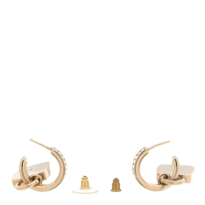 Chanel Pearl Crystal Baguette No 5 Lock Drop Earrings Gold Pearly White 3 of 5